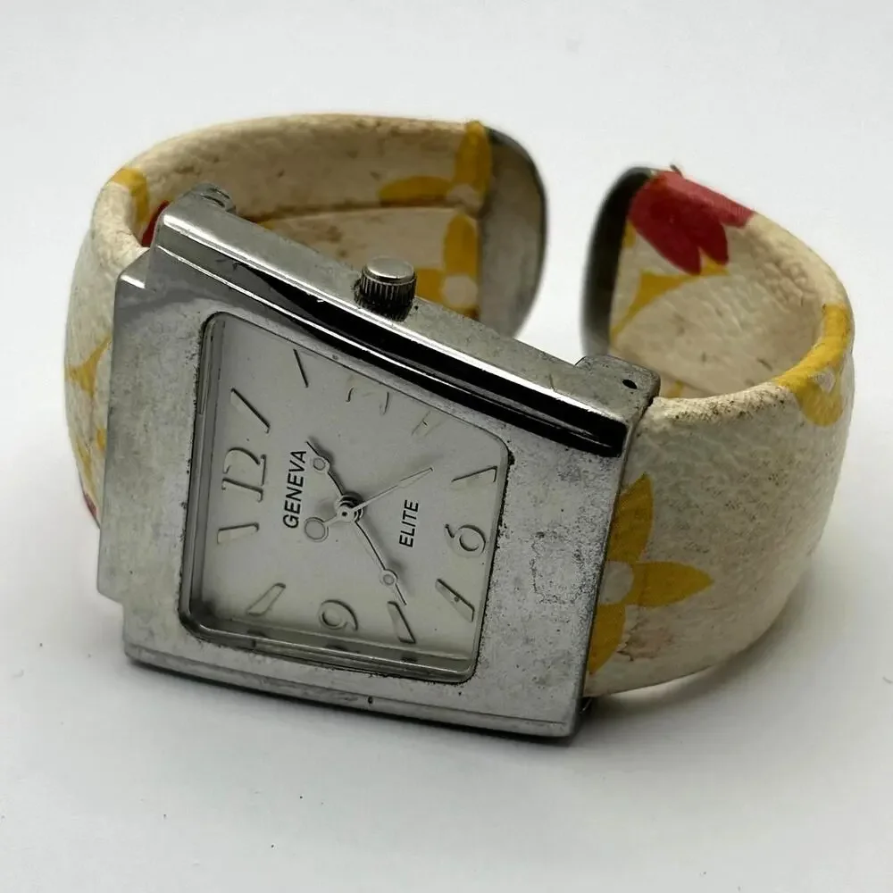Silver & Cream Floral Cuff Watch - Picture 3 of 3